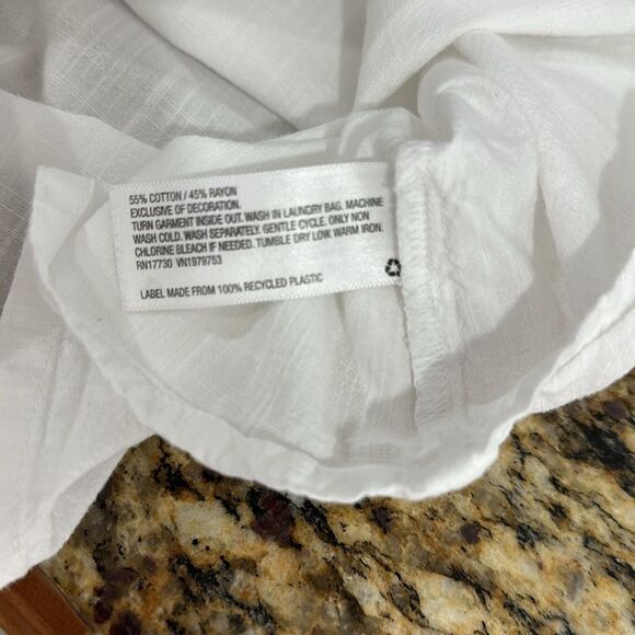 Knox Rose White Short Sleeve V-Neck Woven Eyelet Top Blouse Size L - Picture 6 of 8